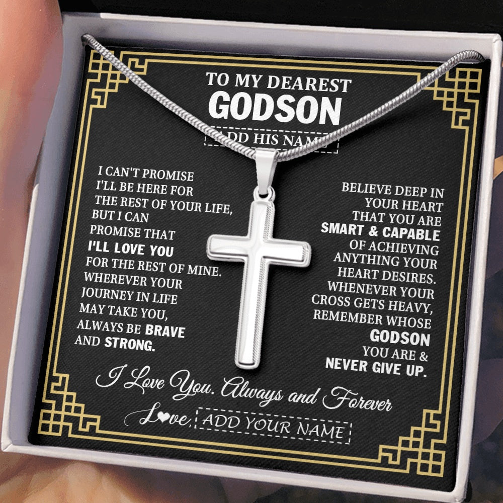 Stainless Cross Necklace Stainless Steel | 2 | Personalized To My Godson Gifts From Godmother Uncle Cross Necklace Never Give Up Inspirational Gift For Godson Graduation Christmas Gift Box Message Card | https://teecentury.