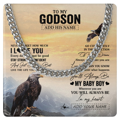 Cuban Link Chain Necklace Stainless Steel | 1 | Personalized To My Godson Gifts From Godmother Uncle Necklace Eagle Never Forget How Much I Love You Godson Birthday Graduation Christmas Gift Box Message Card | teecentury.myshopify