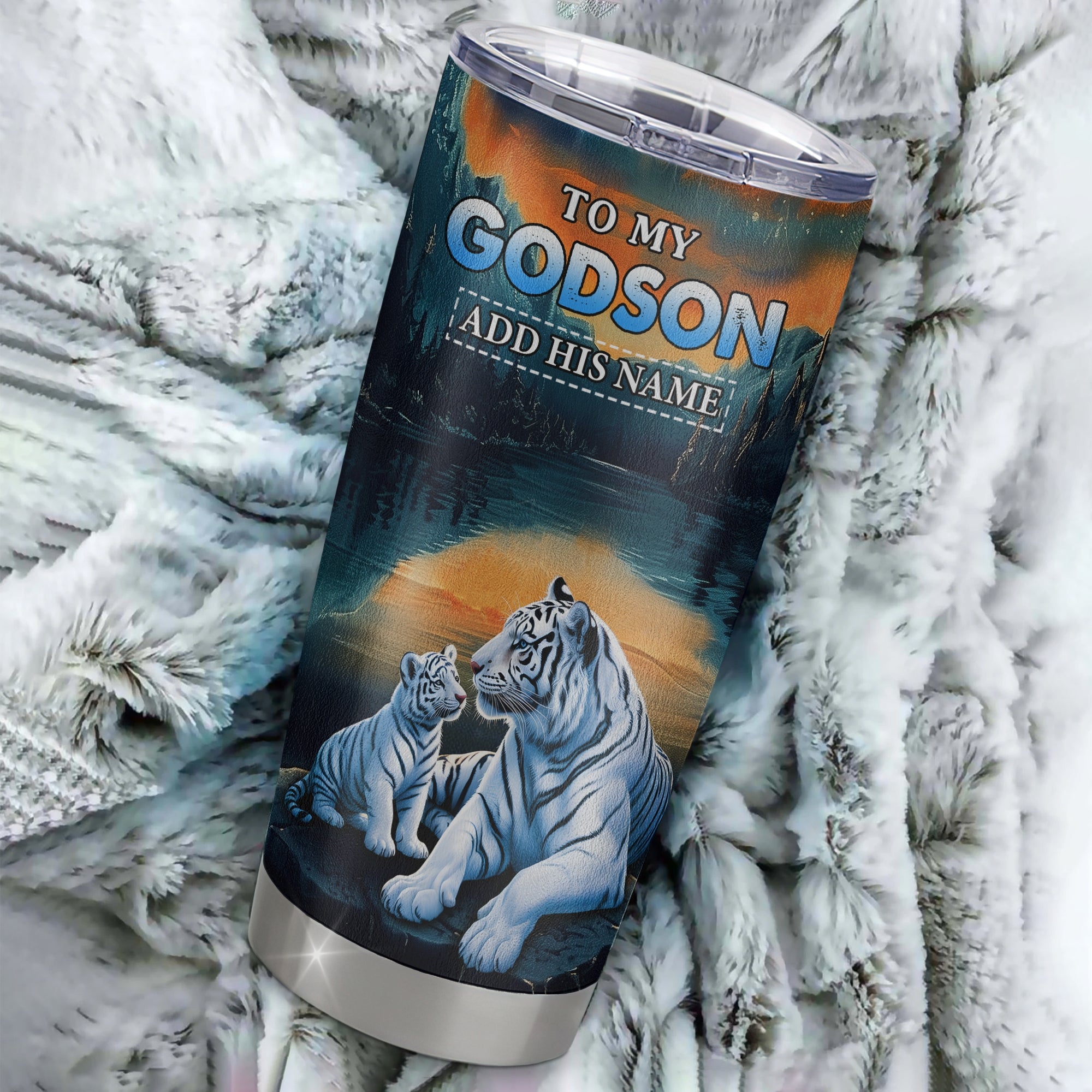 Personalized To My Godson Gifts From Godmother Uncle Tumbler Don't Give Up White Tiger Gifts For Godson Birthday Graduation Christmas Custom Stainless Steel Travel Mug | teecentury