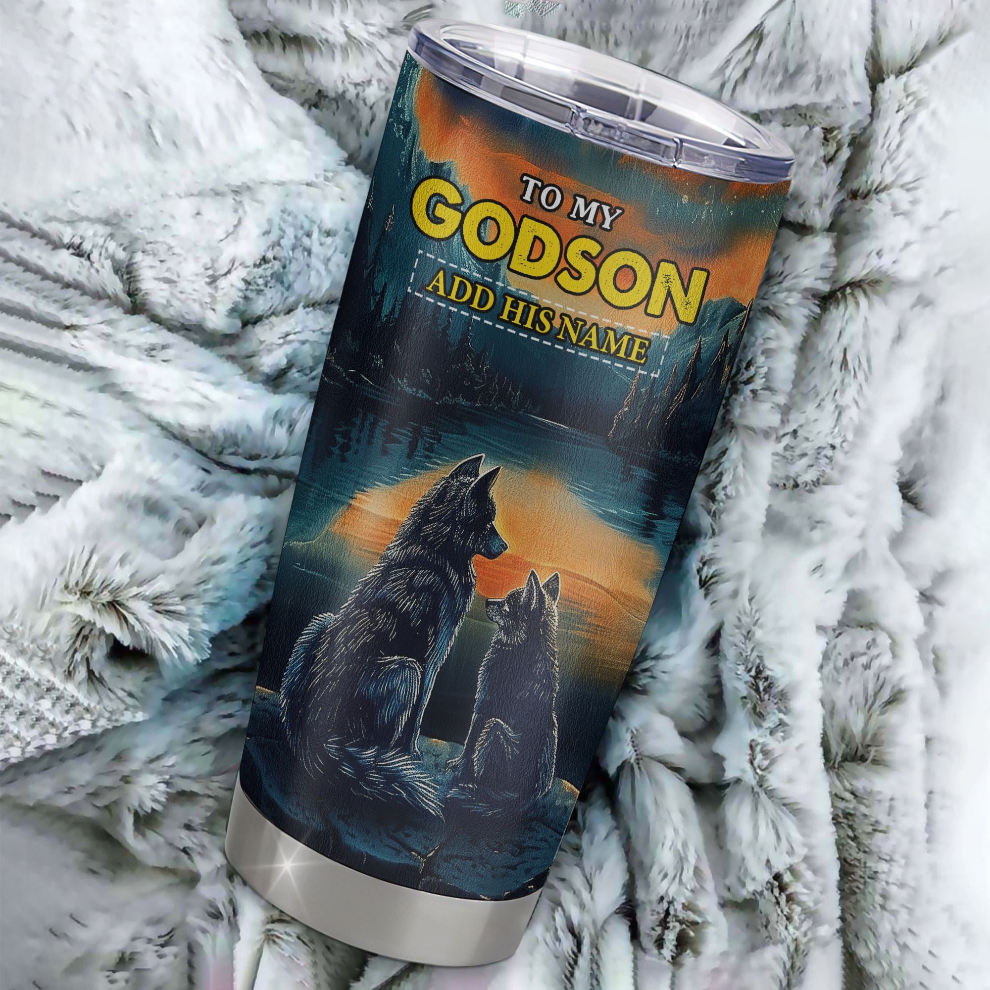 Personalized To My Godson Gifts From Godmother Uncle Tumbler Don't Give Up Wolf Gifts For Godson Birthday Graduation Christmas Custom Stainless Steel Cup Travel Mug | teecentury