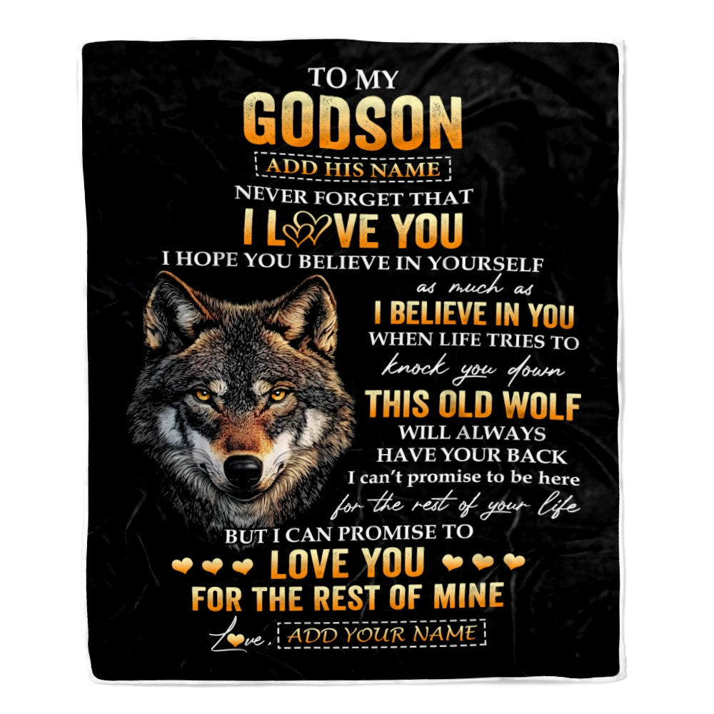 Personalized To My Godson Gifts From Uncle Godfather Aunt Blanket Old Wolf Love You Godson Birthday Gifts Graduation Christmas Customized Fleece Throw Blanket | teecentury