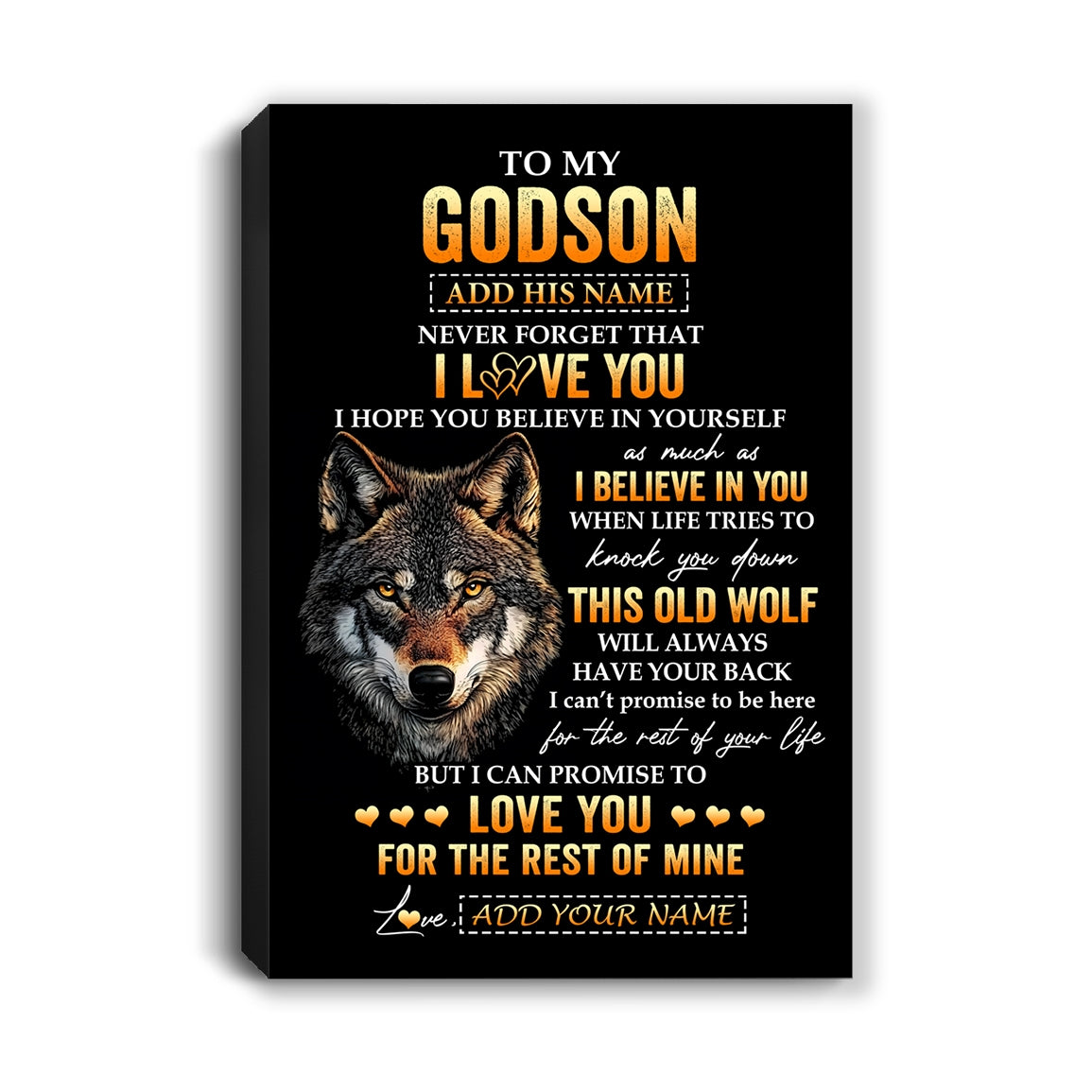 Personalized To My Godson Gifts From Uncle Godfather Aunt Canvas Old Wolf Love You Godson Birthday Gifts Graduation Christmas Custom Wall Art Print Framed Canvas | teecentury
