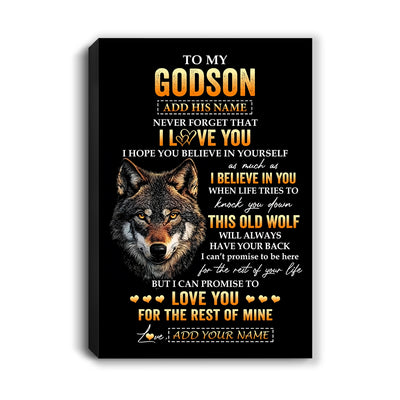 Personalized To My Godson Gifts From Uncle Godfather Aunt Canvas Old Wolf Love You Godson Birthday Gifts Graduation Christmas Custom Wall Art Print Framed Canvas | teecentury