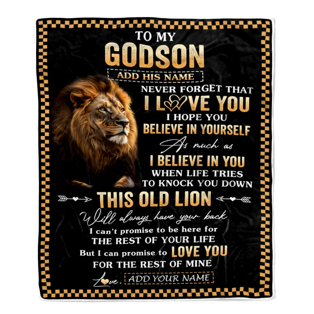 Personalized To My Godson Gifts From Uncle Godmother Aunt Blanket Old Lion Love You Godson Birthday Gifts Graduation Christmas Customized Fleece Throw Blanket | teecentury