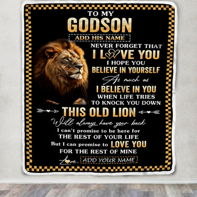 Personalized To My Godson Gifts From Uncle Godmother Aunt Blanket Old Lion Love You Godson Birthday Gifts Graduation Christmas Customized Fleece Throw Blanket | teecentury