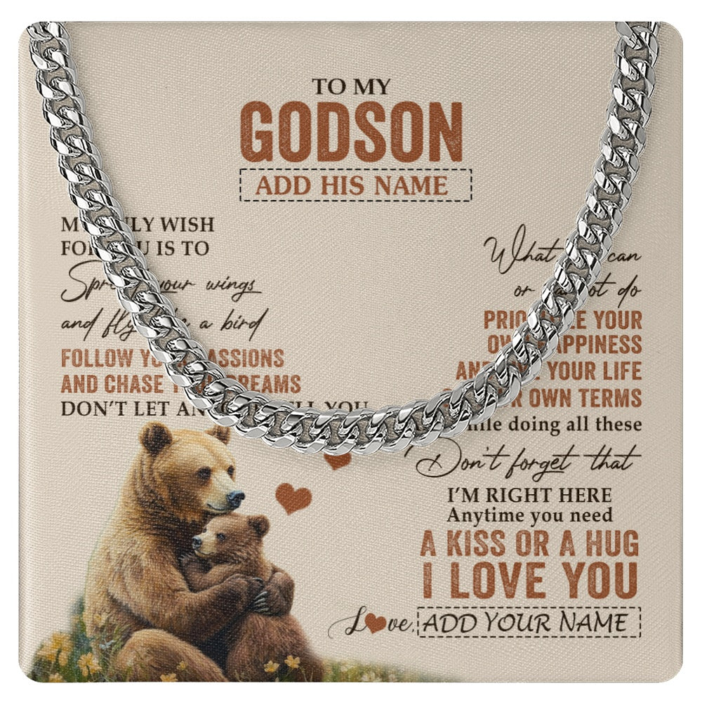 Cuban Link Chain Necklace Stainless Steel | 1 | Personalized To My Godson Gifts Necklace From Aunt Uncle Bear My Only Wish For You Godson Birthday Gifts Graduation Christmas Custom Gift Box Message Card | teecentury.myshopify