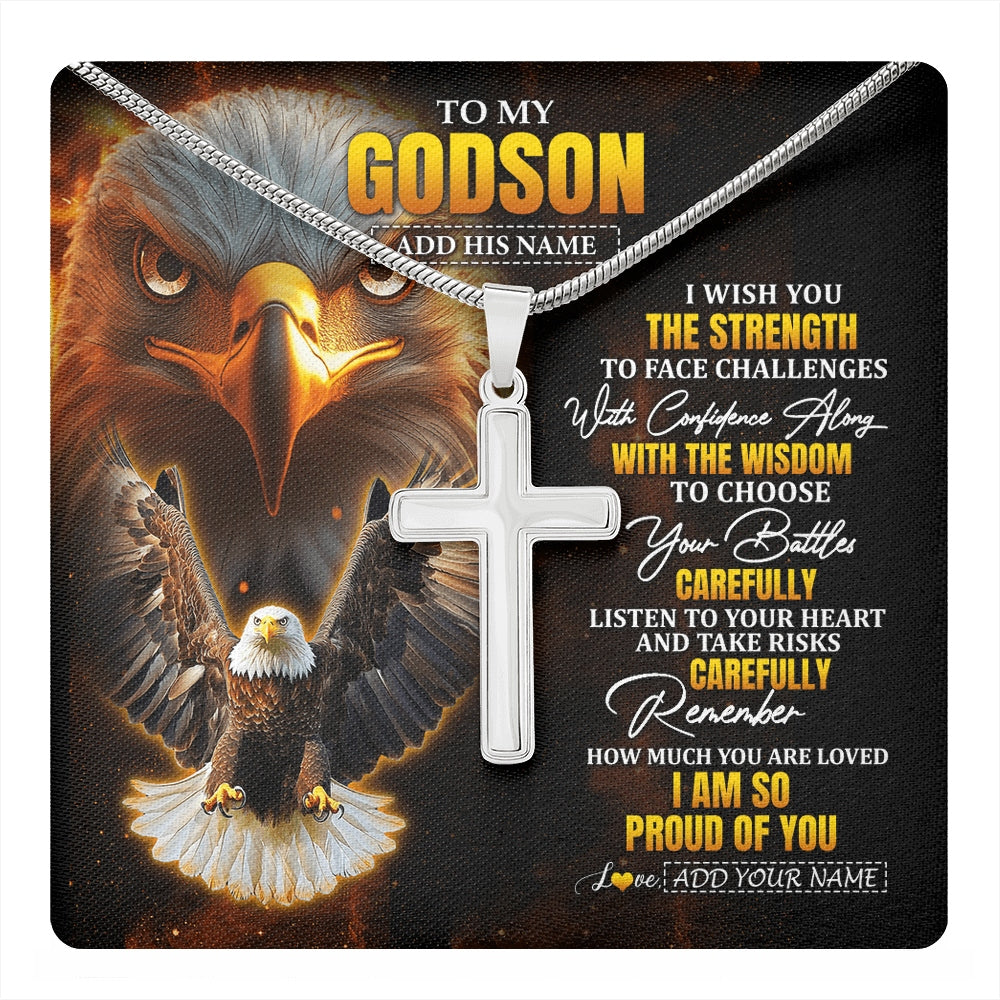 Stainless Cross Necklace Stainless Steel | 1 | Personalized To My Godson Gifts Necklace From Godfather I Wish You The Strength Eagle Godson Birthday Gifts Christmas Graduation Gift Custom Box Message Card | https://teecentury.
