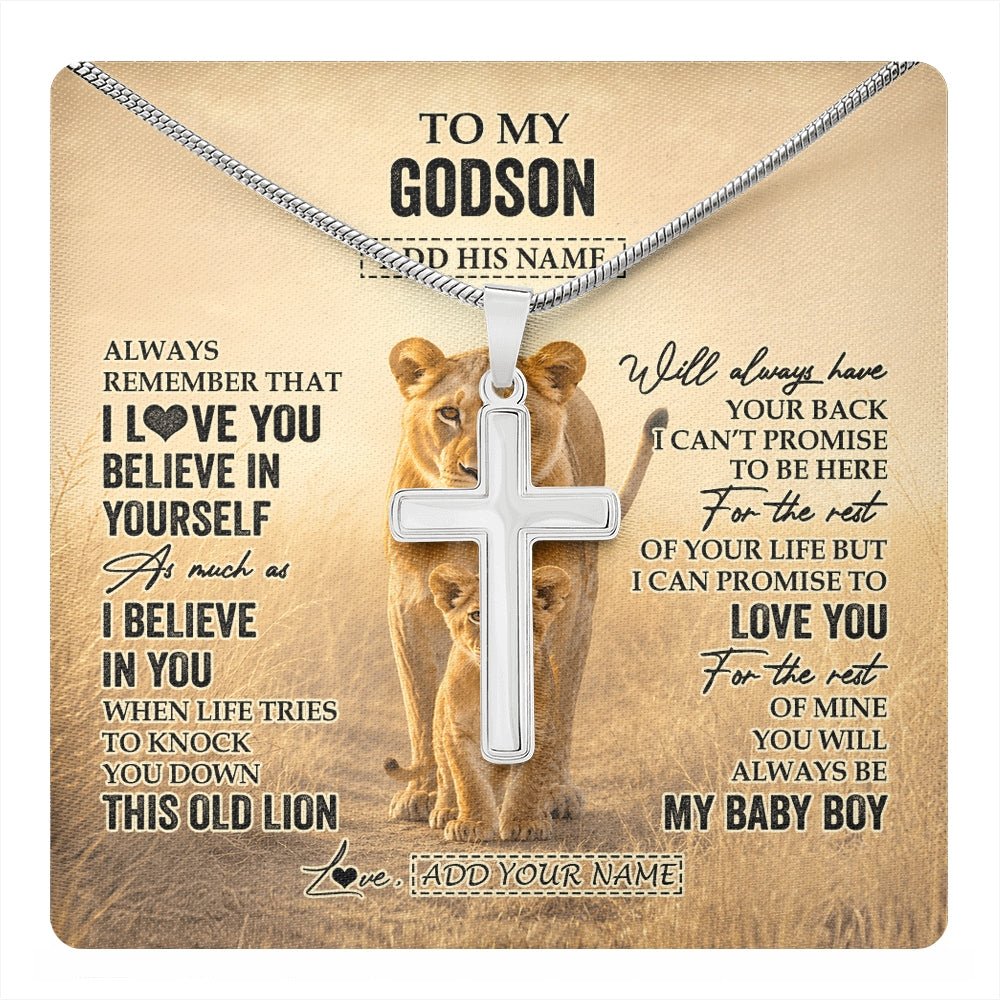 Stainless Cross Necklace Stainless Steel | 1 | Personalized To My Godson Gifts Necklace From Godmother Aunt Always Remember Lion Gifts For Godson Birthday Graduation Christmas Custom Gift Box Message Card | https://teecentury.