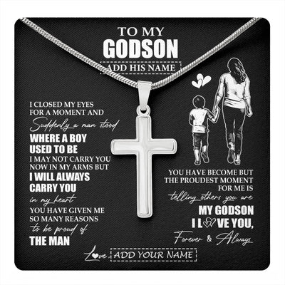 Stainless Cross Necklace Stainless Steel | 1 | Personalized To My Godson Gifts Necklace From Godmother Aunt I Closed My Eyes For A Moment Godson Birthday Graduation Christmas Custom Gift Box Message Card | teecentury.myshopify
