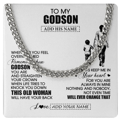 Cuban Link Chain Necklace Stainless Steel | 1 | Personalized To My Godson Gifts Necklace From Godmother Aunt Whenever Woman Unique Birthday Gifts For Godson Graduation Christmas Custom Gift Box Message Card | teecentury.myshopify