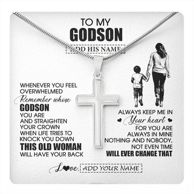 Stainless Cross Necklace Stainless Steel | 1 | Personalized To My Godson Gifts Necklace From Godmother Aunt Whenever Woman Unique Birthday Gifts For Godson Graduation Christmas Custom Gift Box Message Card | teecentury.myshopify