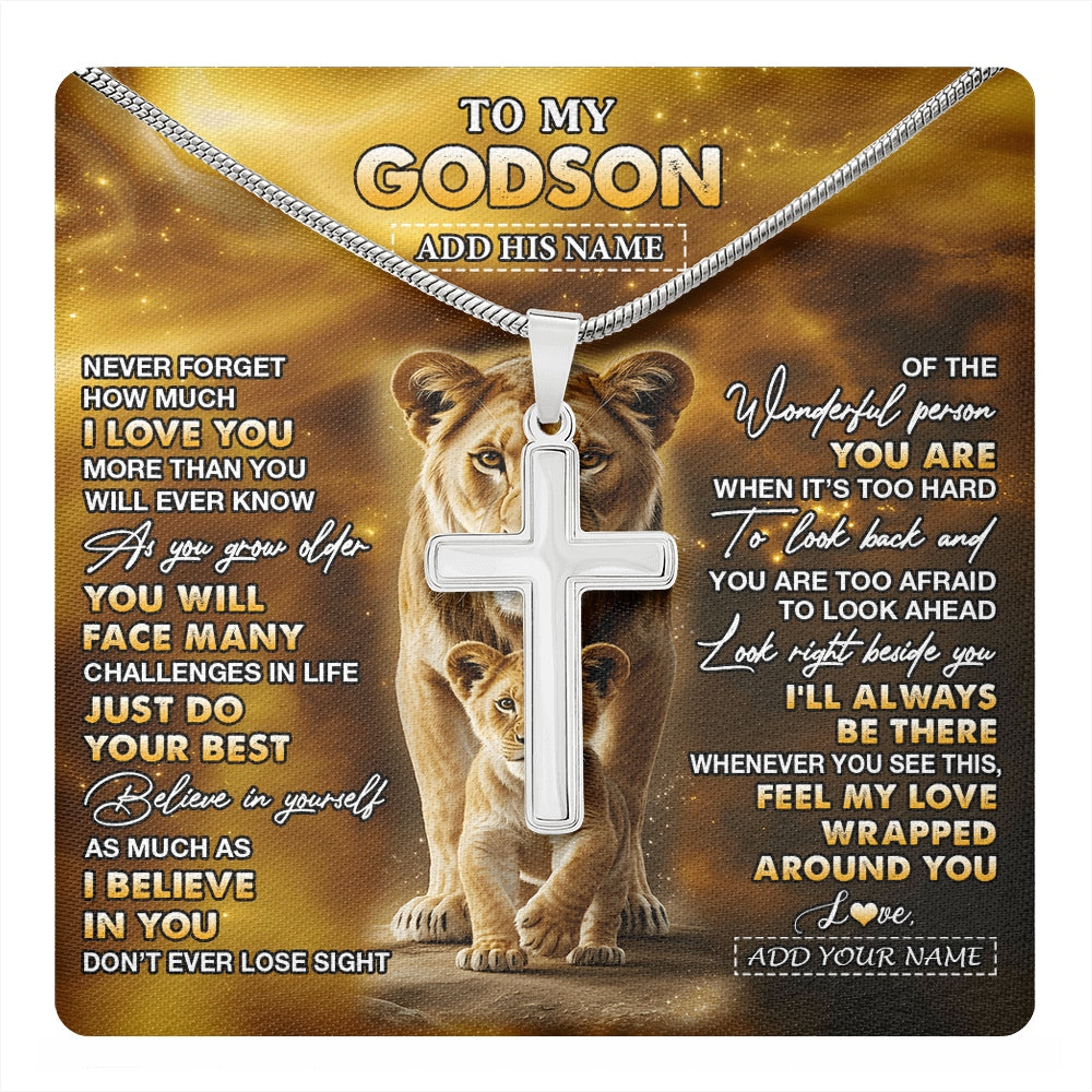 Stainless Cross Necklace Stainless Steel | 1 | Personalized To My Godson Gifts Necklace From Godmother Never Forget How Much I Love You Lion Goddaughter Birthday Gifts Christmas Custom Gift Box Message Card | https://teecentury.