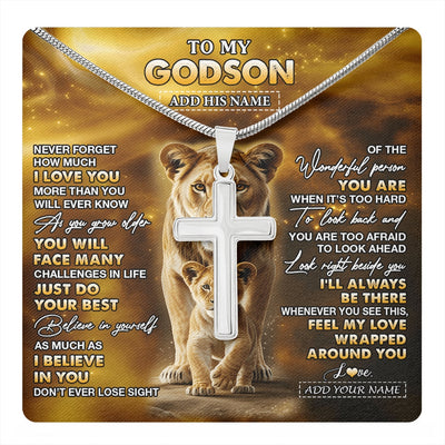 Stainless Cross Necklace Stainless Steel | 1 | Personalized To My Godson Gifts Necklace From Godmother Never Forget How Much I Love You Lion Goddaughter Birthday Gifts Christmas Custom Gift Box Message Card | https://teecentury.