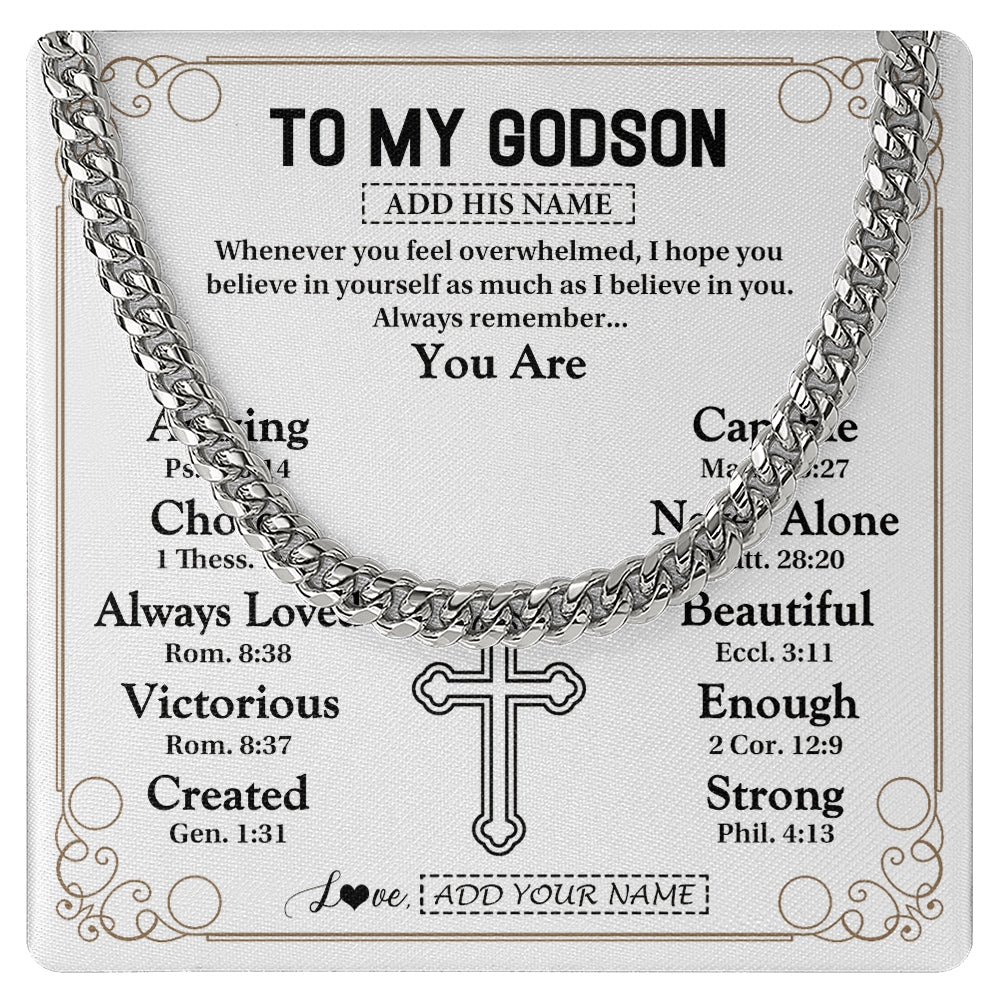 Cuban Link Chain Necklace Stainless Steel | 1 | Personalized To My Godson Gifts Necklace From Godmother Uncle Christ Christian Gifts For Godson Birthday Christmas Graduation Custom Gift Box Message Card | https://teecentury.