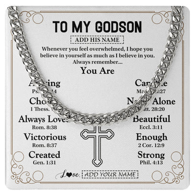 Cuban Link Chain Necklace Stainless Steel | 1 | Personalized To My Godson Gifts Necklace From Godmother Uncle Christ Christian Gifts For Godson Birthday Christmas Graduation Custom Gift Box Message Card | https://teecentury.