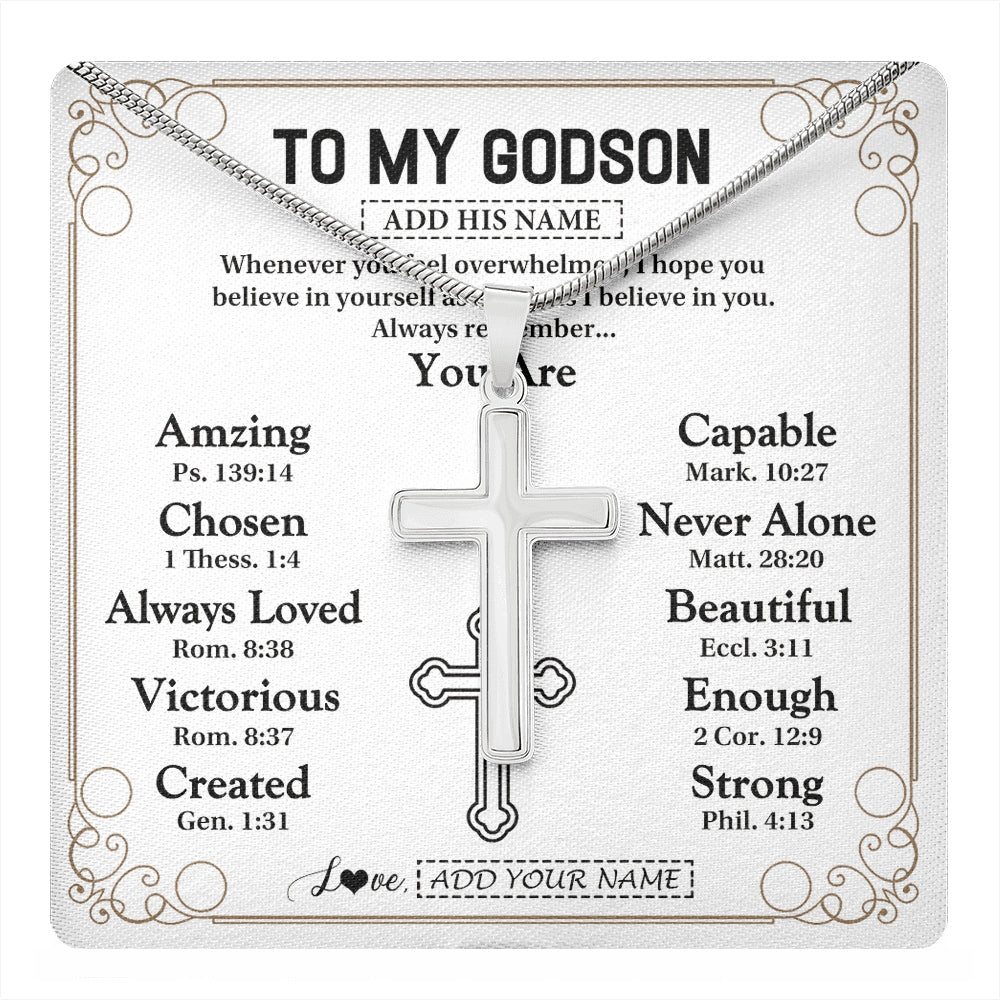 Stainless Cross Necklace Stainless Steel | 1 | Personalized To My Godson Gifts Necklace From Godmother Uncle Christ Christian Gifts For Godson Birthday Christmas Graduation Custom Gift Box Message Card | https://teecentury.