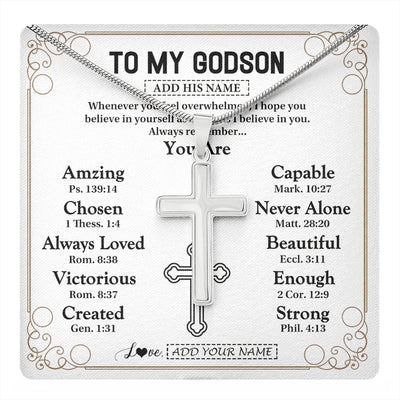 Stainless Cross Necklace Stainless Steel | 1 | Personalized To My Godson Gifts Necklace From Godmother Uncle Christ Christian Gifts For Godson Birthday Christmas Graduation Custom Gift Box Message Card | https://teecentury.