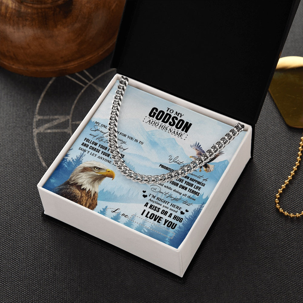 Cuban Link Chain Necklace Stainless Steel | 2 | Personalized To My Godson Gifts Necklace From Godmother Uncle Eagle My Only Wish For You Godson Birthday Gifts Graduation Christmas Gift Box Message Card | teecentury.myshopify