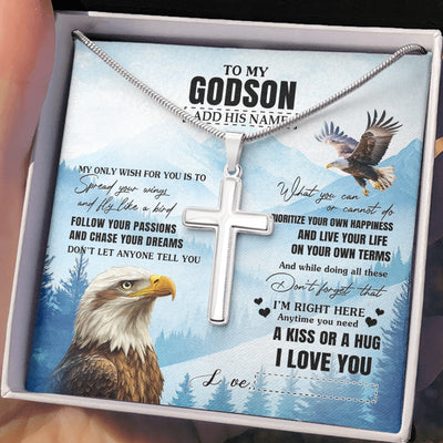 Stainless Cross Necklace Stainless Steel | 2 | Personalized To My Godson Gifts Necklace From Godmother Uncle Eagle My Only Wish For You Godson Birthday Gifts Graduation Christmas Gift Box Message Card | teecentury.myshopify