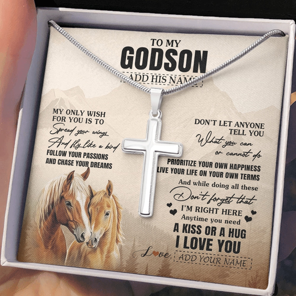 Stainless Cross Necklace Stainless Steel | 2 | Personalized To My Godson Gifts Necklace From Godmother Uncle Horse My Only Wish For You Godson Birthday Gifts Graduation Christmas Gift Box Message Card | https://teecentury.