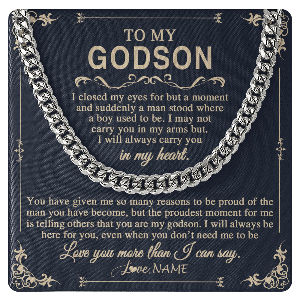 Cuban Link Chain Necklace Stainless Steel | 1 | Personalized To My Godson Gifts Necklace From Godmother Uncle I Closed My Eyes Gift For Godson Birthday Gifts Jewelry For Men Customized Gift Box Message Card | teecentury