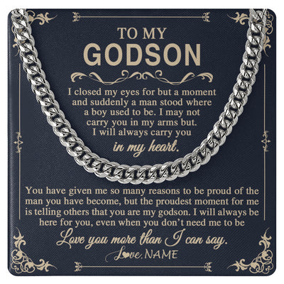 Cuban Link Chain Necklace Stainless Steel | 1 | Personalized To My Godson Gifts Necklace From Godmother Uncle I Closed My Eyes Gift For Godson Birthday Gifts Jewelry For Men Customized Gift Box Message Card | teecentury