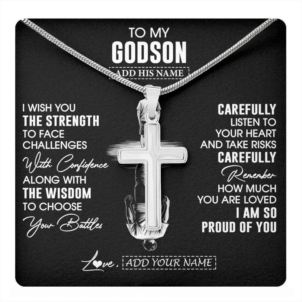 Stainless Cross Necklace Stainless Steel | 1 | Personalized To My Godson Gifts Necklace From Godmother Uncle I Wish You The Strength Godson Birthday Gifts Christmas Graduation Custom Gift Box Message Card | https://teecentury.