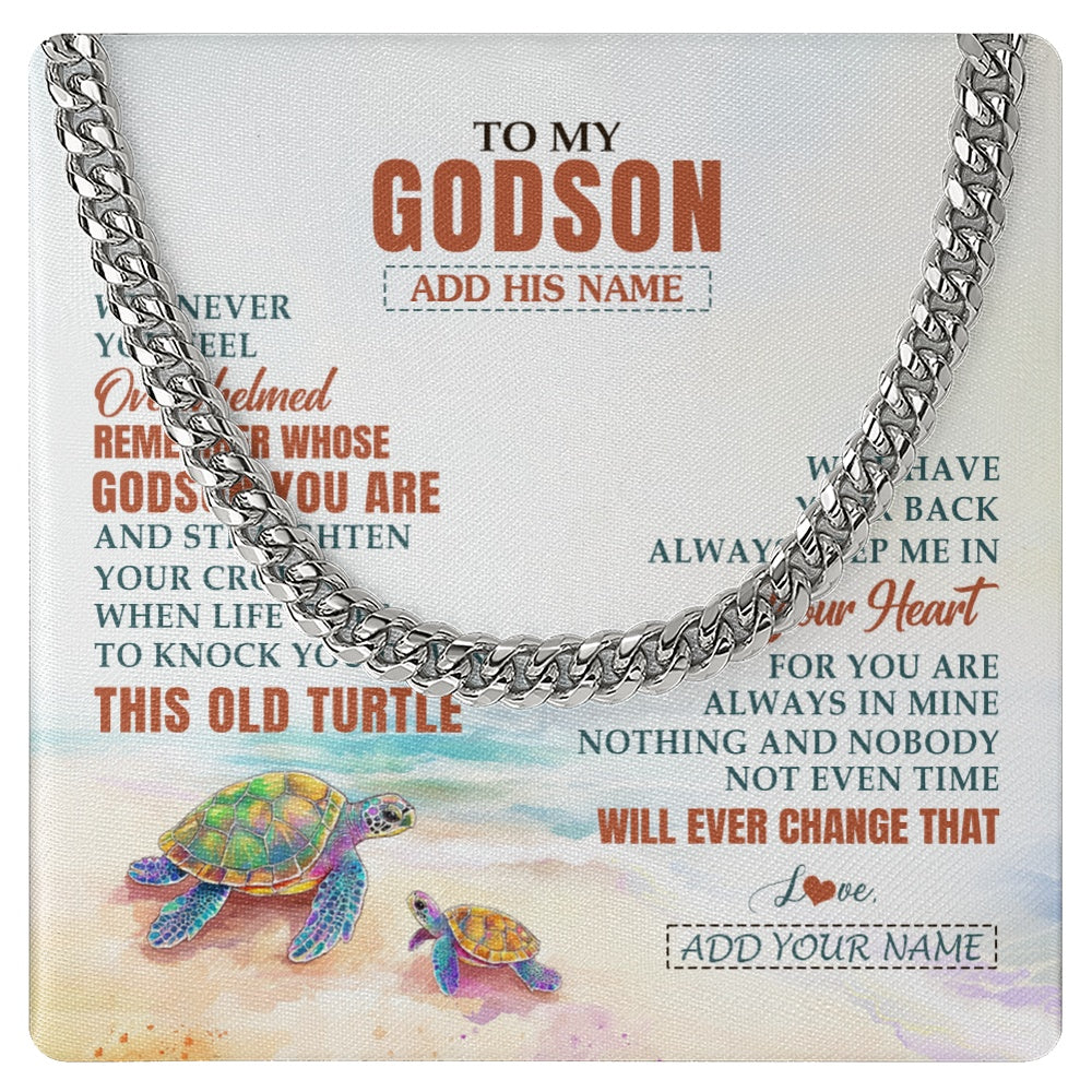 Cuban Link Chain Necklace Stainless Steel | 1 | Personalized To My Godson Gifts Necklace From Godmother Uncle Whenever Turtle Unique Birthday Gifts For Godson Graduation Christmas Gift Box Message Card | https://teecentury.