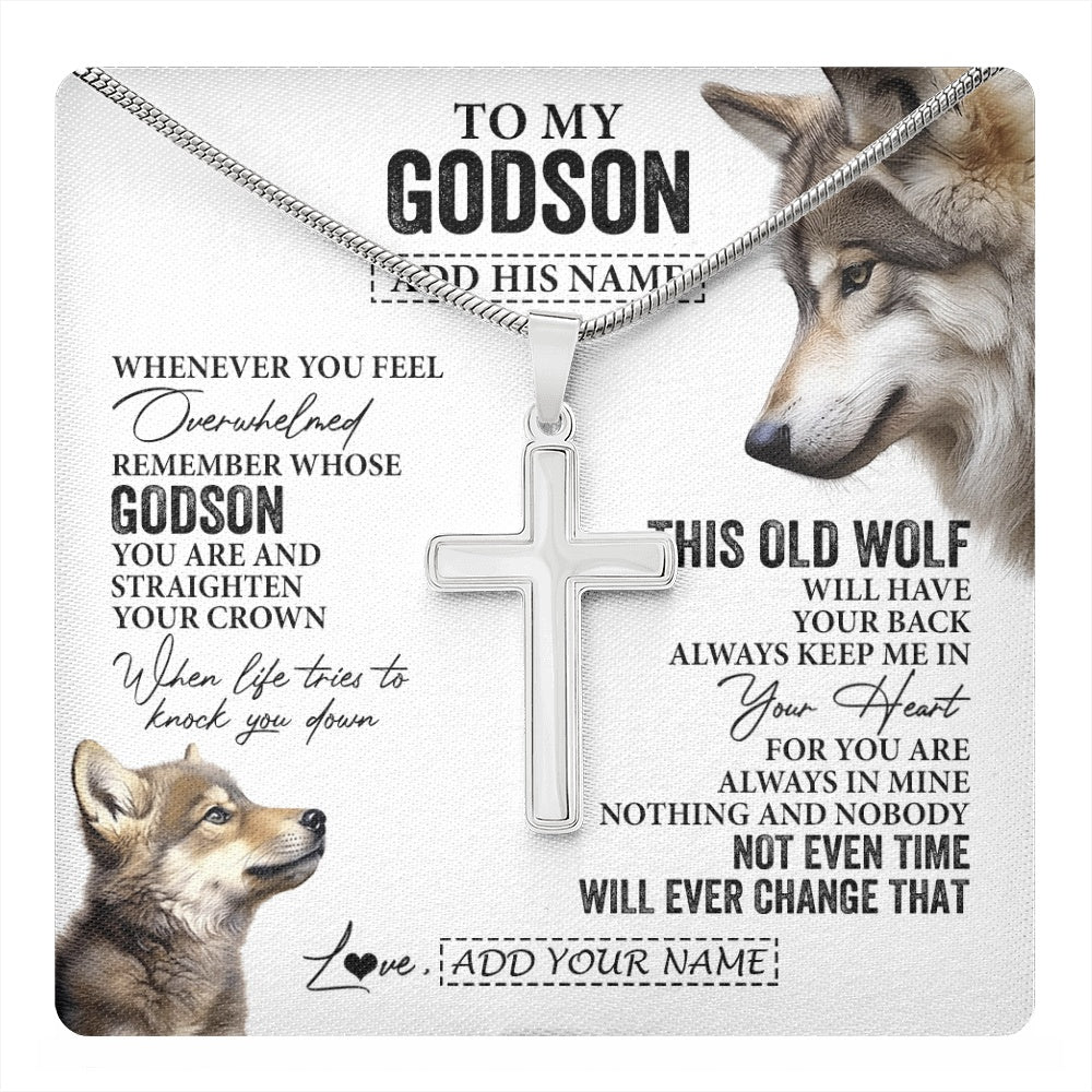 Stainless Cross Necklace Stainless Steel | 1 | Personalized To My Godson Gifts Necklace From Godmother Uncle Whenever Wolf Unique Birthday Gifts For Godson Graduation Christmas Custom Gift Box Message Card | https://teecentury.