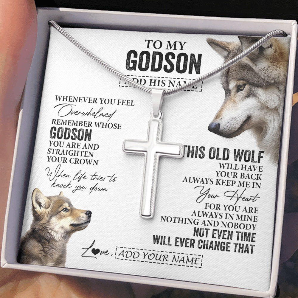 Stainless Cross Necklace Stainless Steel | 2 | Personalized To My Godson Gifts Necklace From Godmother Uncle Whenever Wolf Unique Birthday Gifts For Godson Graduation Christmas Custom Gift Box Message Card | https://teecentury.