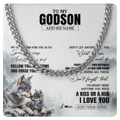 Cuban Link Chain Necklace Stainless Steel | 1 | Personalized To My Godson Gifts Necklace From Godmother Uncle Wolf My Only Wish For You Godson Birthday Gifts Graduation Christmas Gift Box Message Card | https://teecentury.