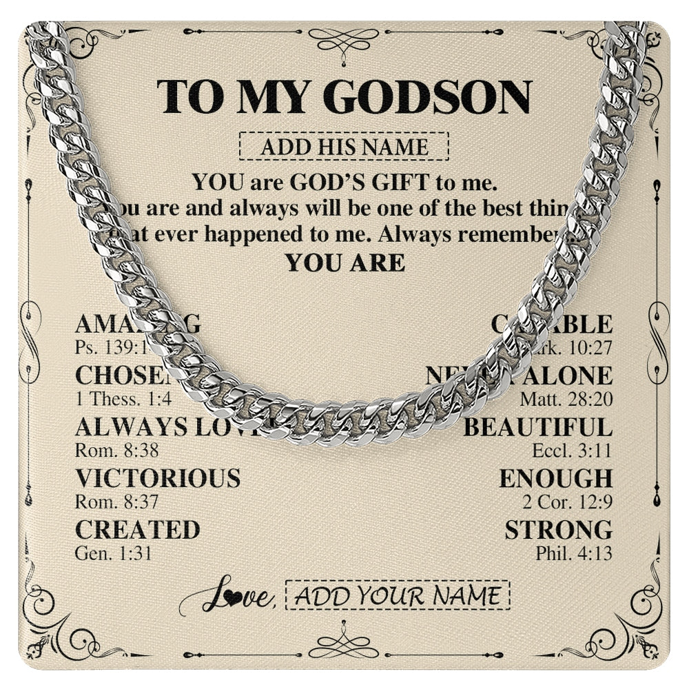 Cuban Link Chain Necklace Stainless Steel | 1 | Personalized To My Godson Gifts Necklace From Godmother Uncle You Are God's Gift To Me Godson Birthday Gifts Christmas Christian Custom Gift Box Message Card | https://teecentury.