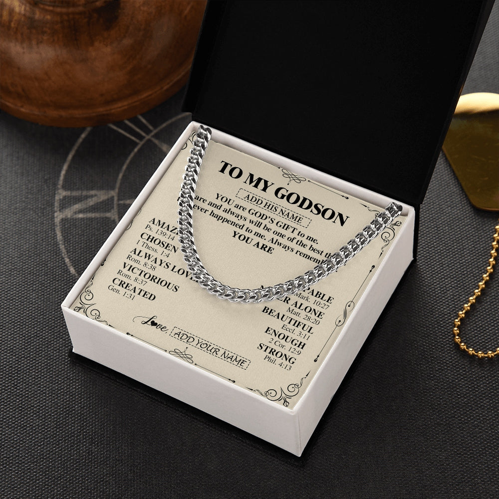 Cuban Link Chain Necklace Stainless Steel | 2 | Personalized To My Godson Gifts Necklace From Godmother Uncle You Are God's Gift To Me Godson Birthday Gifts Christmas Christian Custom Gift Box Message Card | https://teecentury.