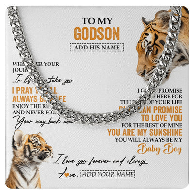 Cuban Link Chain Necklace Stainless Steel | 1 | Personalized To My Godson Gifts Necklace From Godmother Wherever Your Journey In Life Tiger Godson Birthday Gifts Graduation Custom Gift Box Message Card | https://teecentury.
