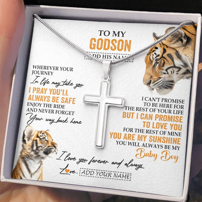 Stainless Cross Necklace Stainless Steel | 2 | Personalized To My Godson Gifts Necklace From Godmother Wherever Your Journey In Life Tiger Godson Birthday Gifts Graduation Custom Gift Box Message Card | https://teecentury.