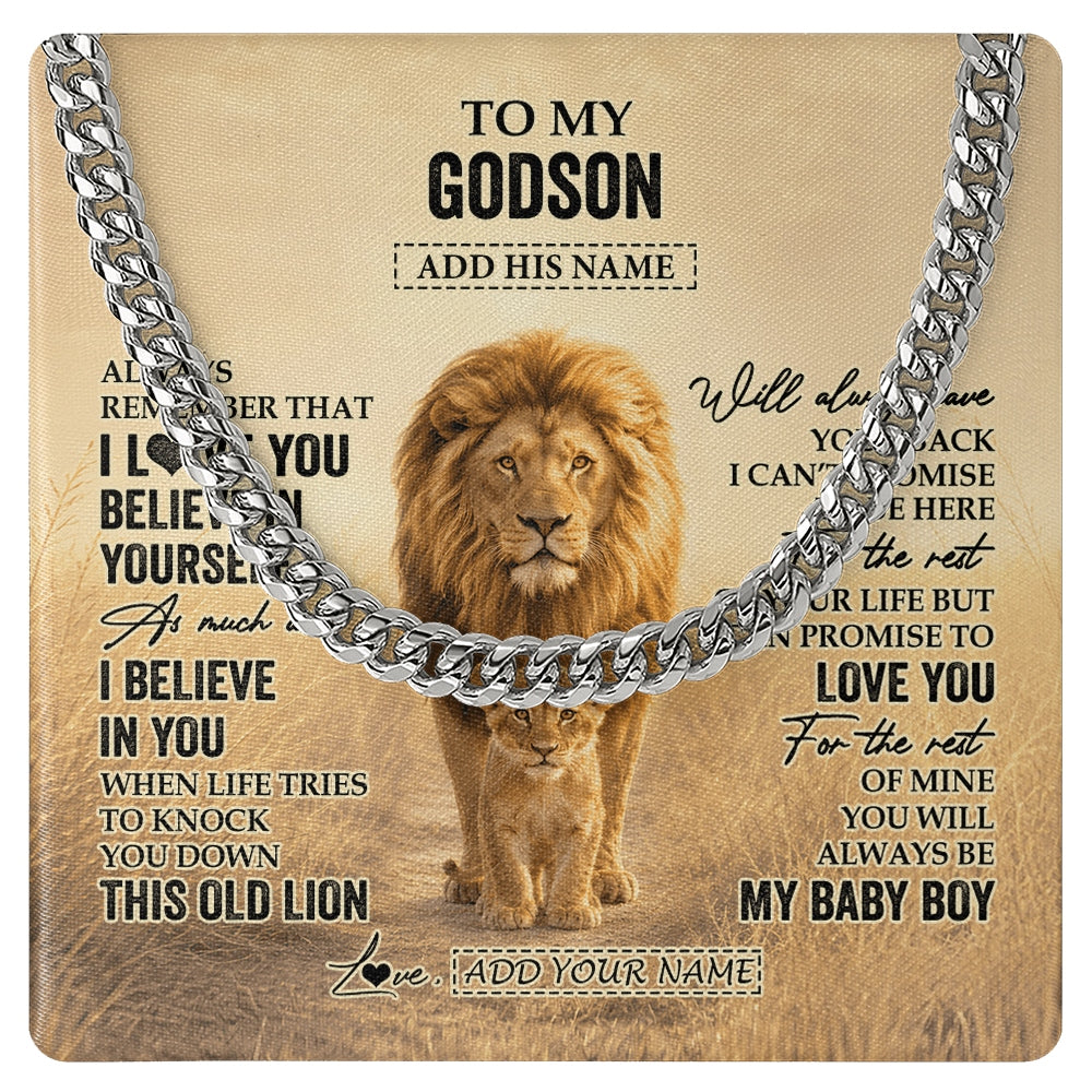 Cuban Link Chain Necklace Stainless Steel | 1 | Personalized To My Godson Gifts Necklace From Uncle Always Remember Lion Gifts For Godson Birthday Graduation Christmas Custom Gift Box Message Card | https://teecentury.