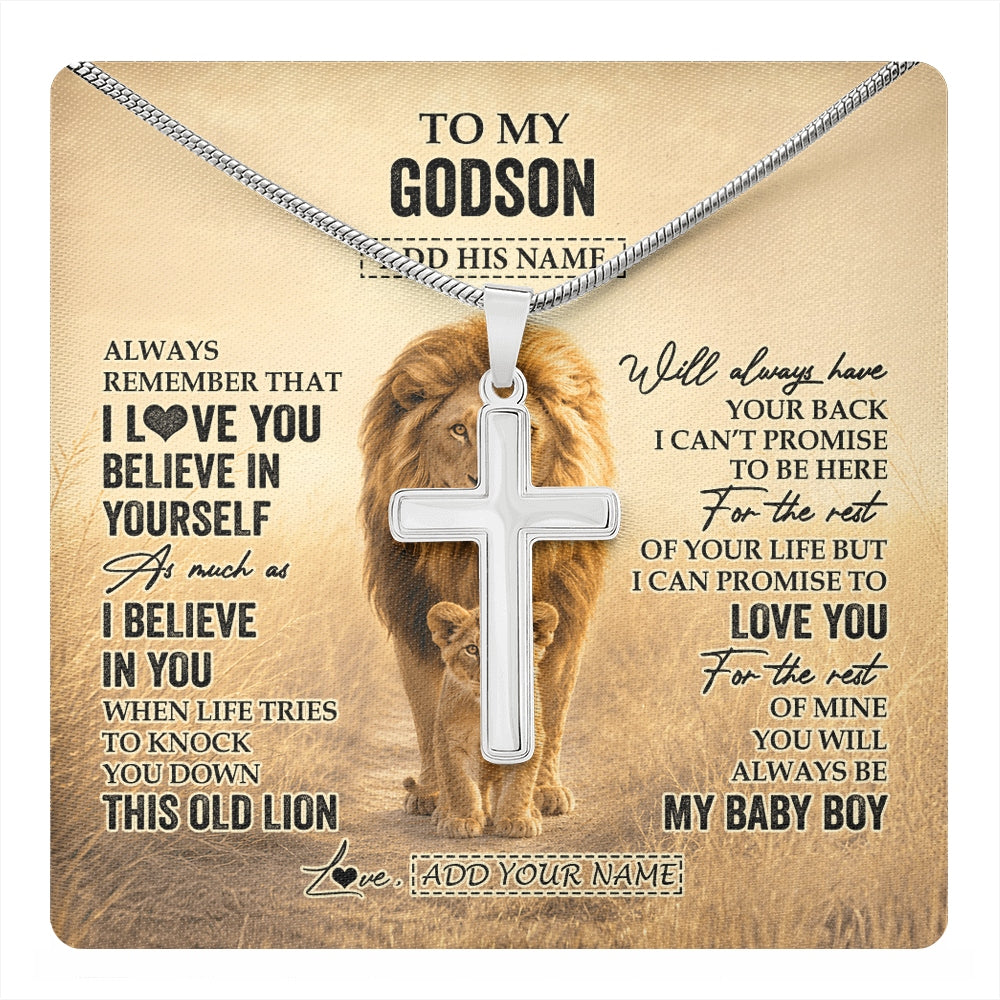 Stainless Cross Necklace Stainless Steel | 1 | Personalized To My Godson Gifts Necklace From Uncle Always Remember Lion Gifts For Godson Birthday Graduation Christmas Custom Gift Box Message Card | https://teecentury.