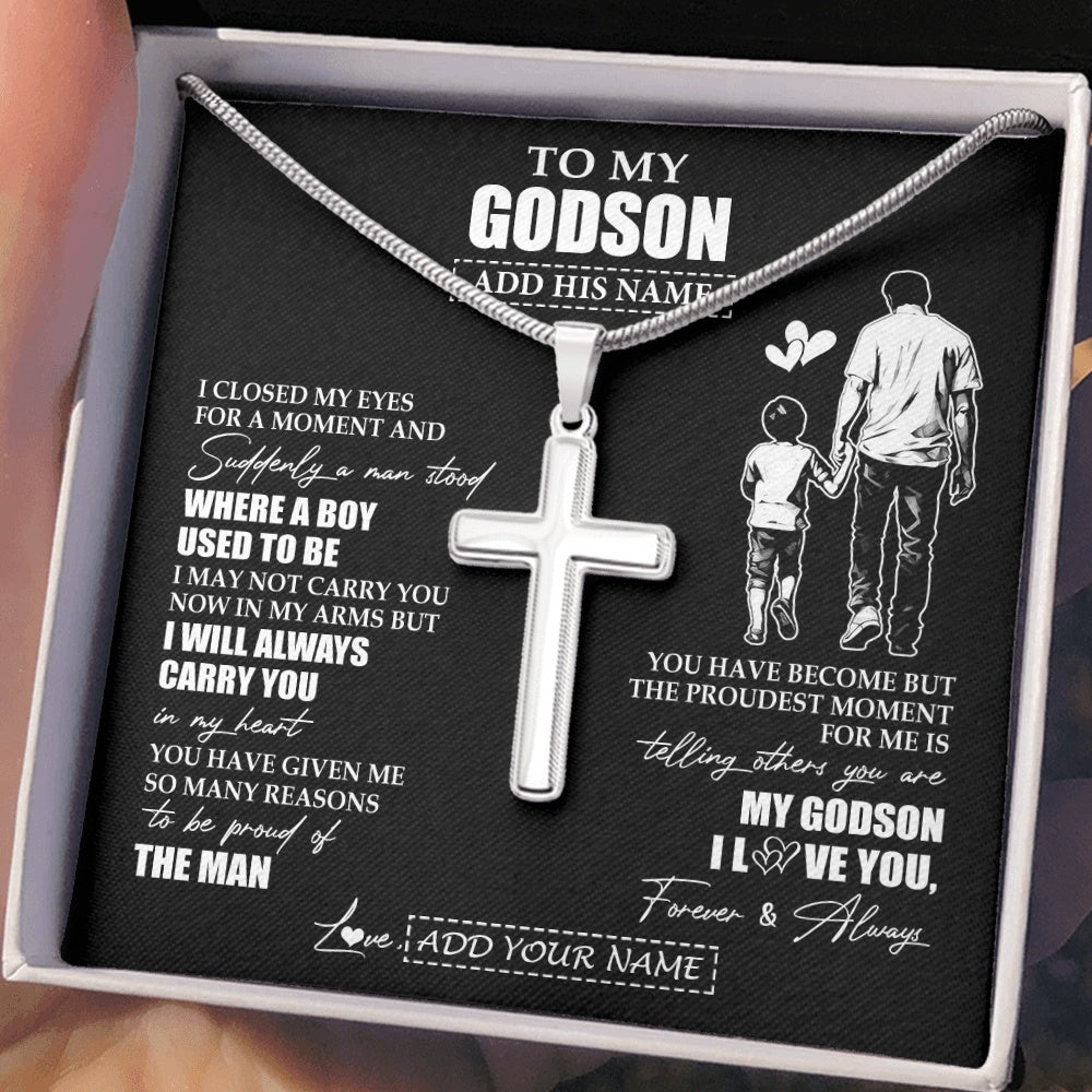 Stainless Cross Necklace Stainless Steel | 2 | Personalized To My Godson Gifts Necklace From Uncle I Closed My Eyes For A Moment Godson Birthday Graduation Christmas Customized Gift Box Message Card | teecentury.myshopify