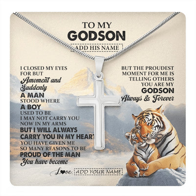 Stainless Cross Necklace Stainless Steel | 1 | Personalized To My Godson Gifts Necklace Tiger From Godmother Godmother You Are My Godson Birthday Gifts Graduation Christmas Custom Gift Box Message Card | https://teecentury.