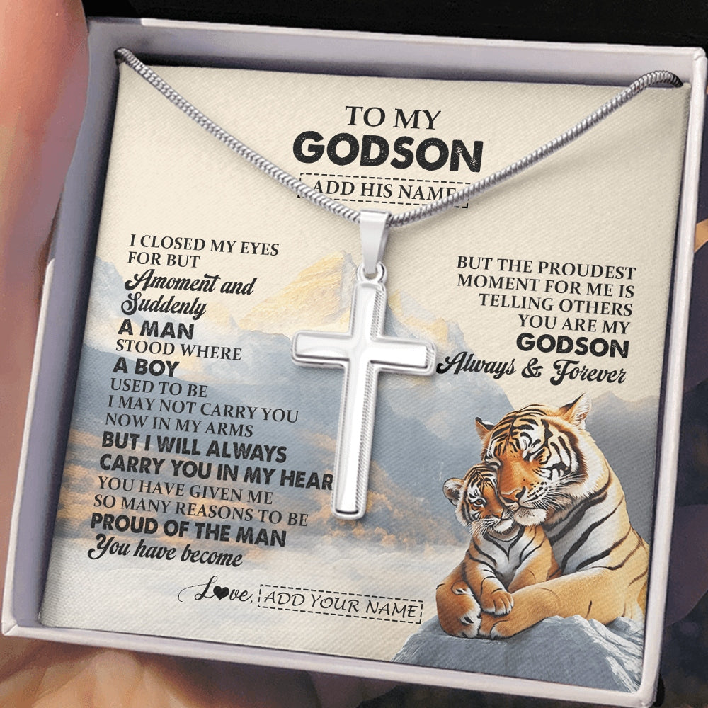 Stainless Cross Necklace Stainless Steel | 2 | Personalized To My Godson Gifts Necklace Tiger From Godmother Godmother You Are My Godson Birthday Gifts Graduation Christmas Custom Gift Box Message Card | https://teecentury.