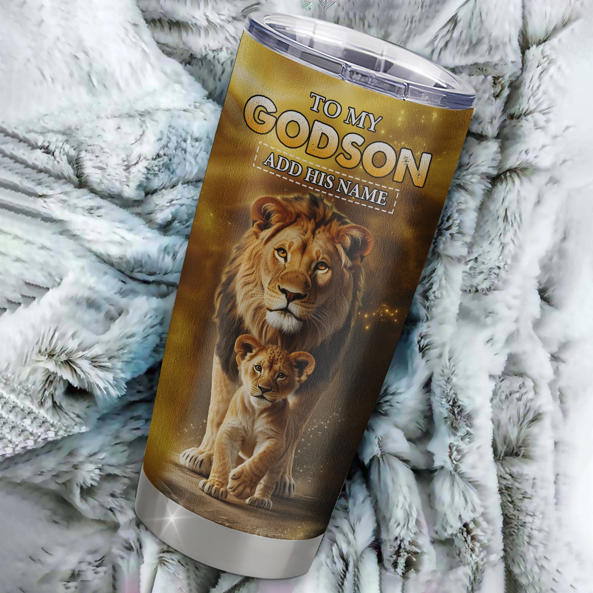Personalized To My Godson Gifts Tumbler From Godfather Never Forget How Much I Love You Lion Goddaughter Birthday Gifts Christmas Custom Stainless Steel Travel Mug | teecentury