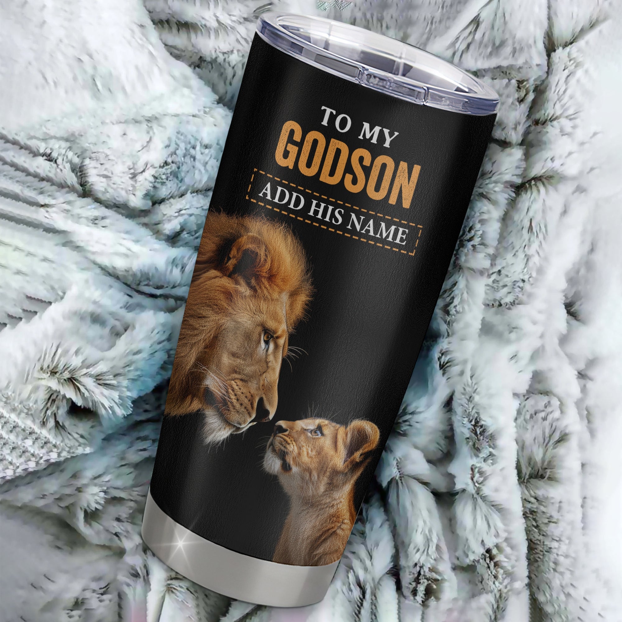 Personalized To My Godson Gifts Tumbler From Godfather Wherever Your Journey In Life Lion Goddaughter Birthday Gifts Christmas Custom Stainless Steel Travel Mug | teecentury