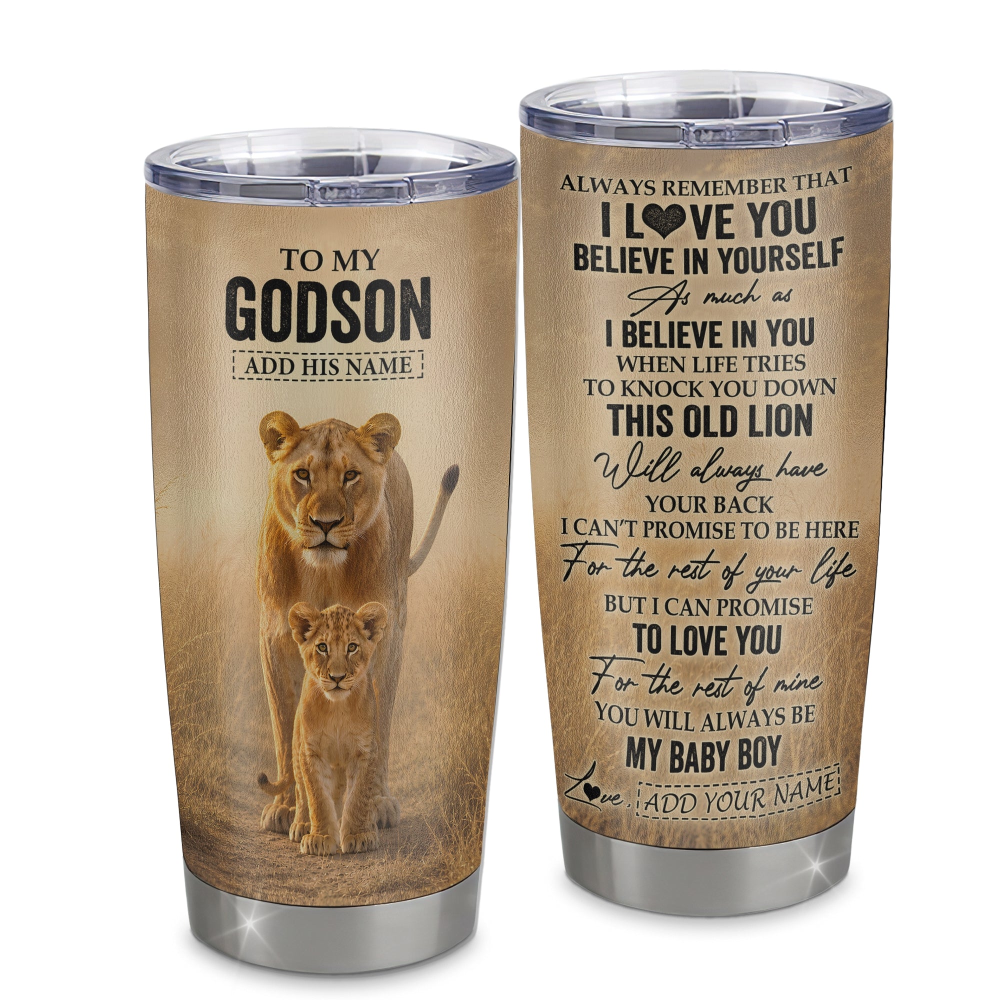 Personalized To My Godson Gifts Tumbler From Godmother Aunt Always Remember Lion Gifts For Godson Birthday Graduation Christmas Custom Stainless Steel Travel Mug | teecentury