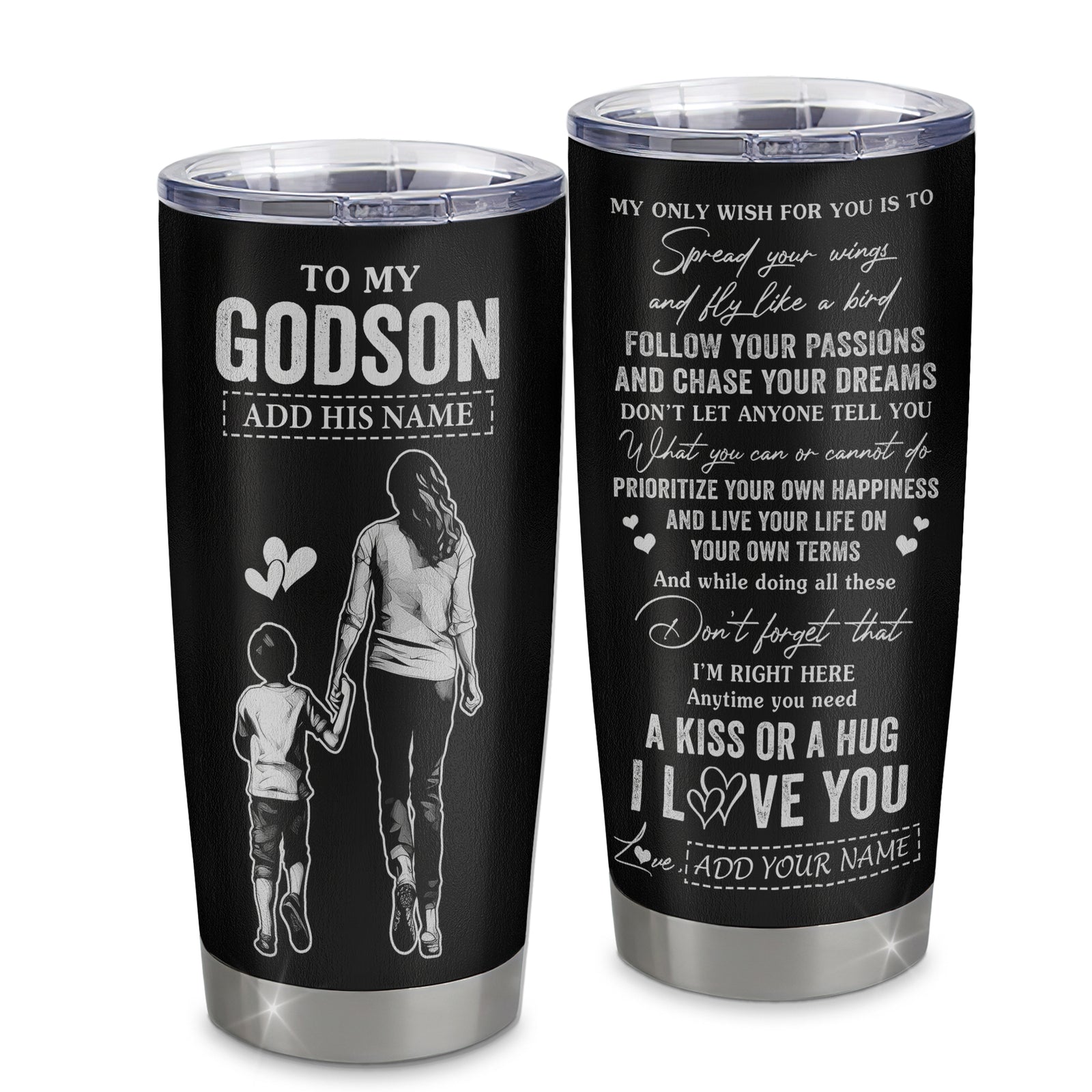 Personalized To My Godson Gifts Tumbler From Godmother Aunt My Only Wish For You Godson Birthday Gifts Graduation Christmas Custom Stainless Steel Cup Travel Mug | teecentury