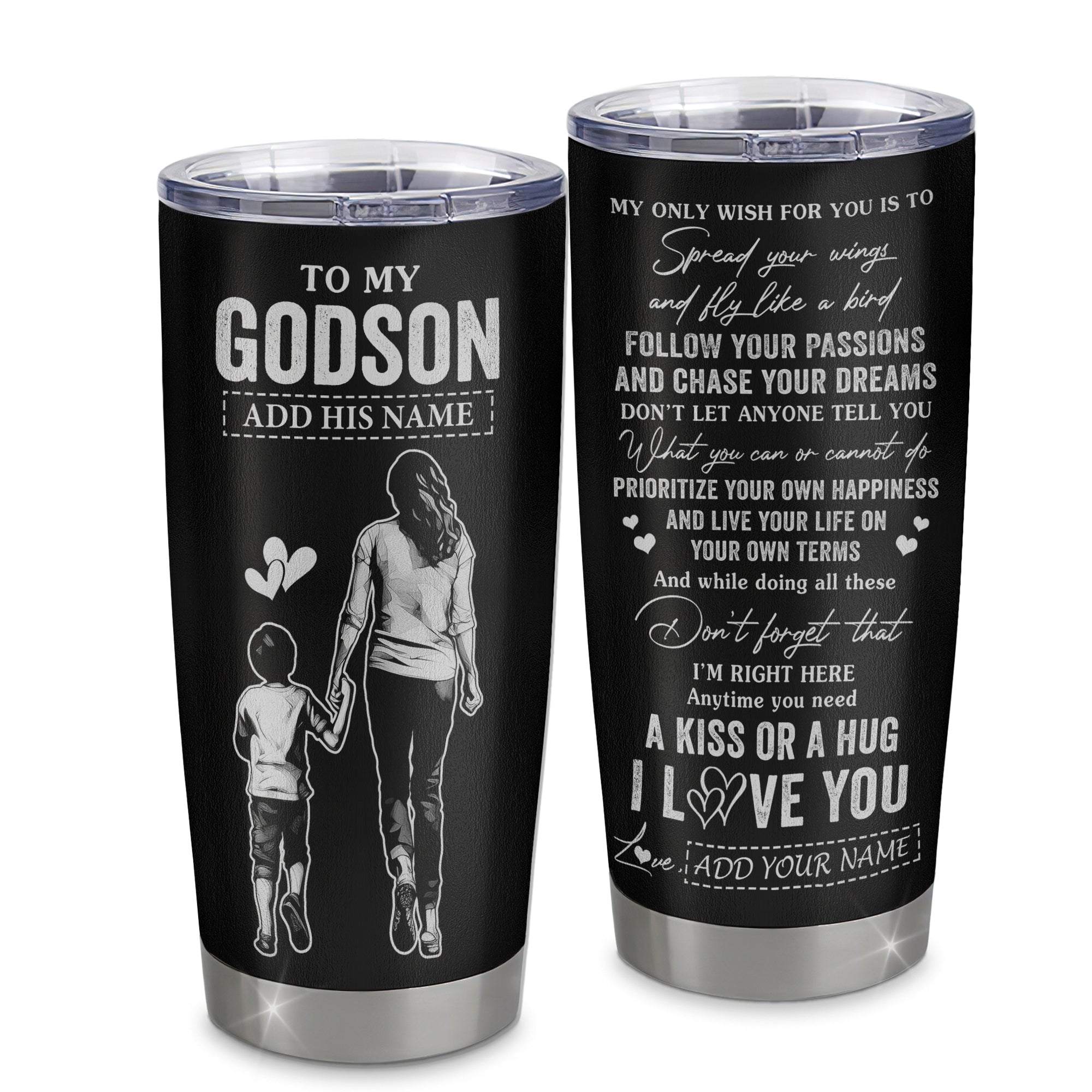 Personalized To My Godson Gifts Tumbler From Godmother Aunt My Only Wish For You Godson Birthday Gifts Graduation Christmas Custom Stainless Steel Cup Travel Mug | teecentury