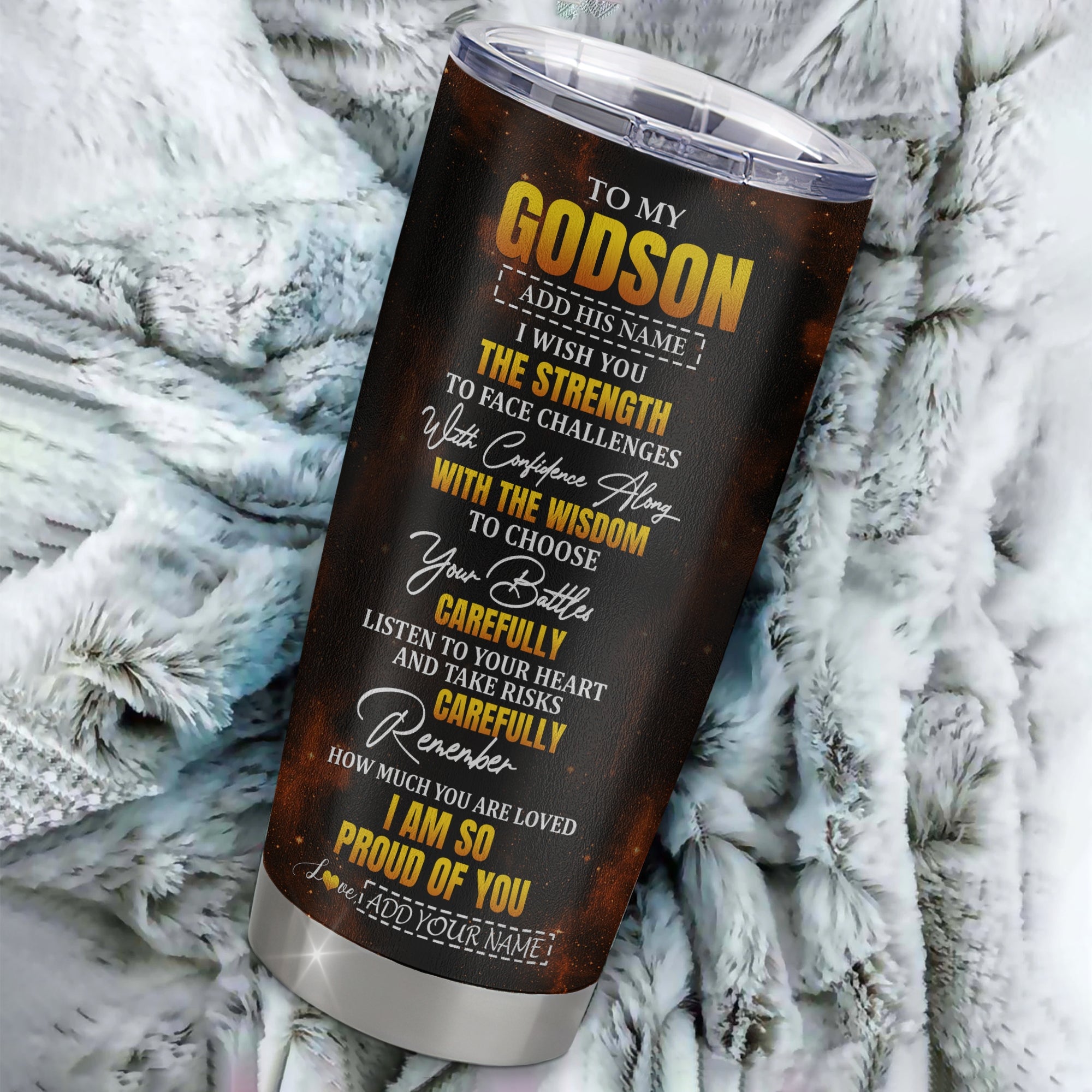 Personalized To My Godson Gifts Tumbler From Godmother Godfather I Wish You The Strength Eagle Godson Birthday Gifts Christmas Graduation Custom Stainless Steel Mug | teecentury
