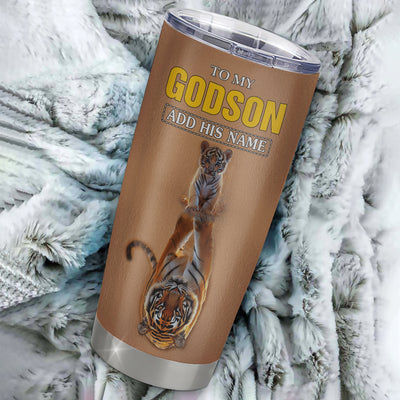 Personalized To My Godson Gifts Tumbler From Godmother Godfather I Wish You The Strength Tiger Godson Birthday Gifts Christmas Graduation Custom Stainless Steel Mug | teecentury