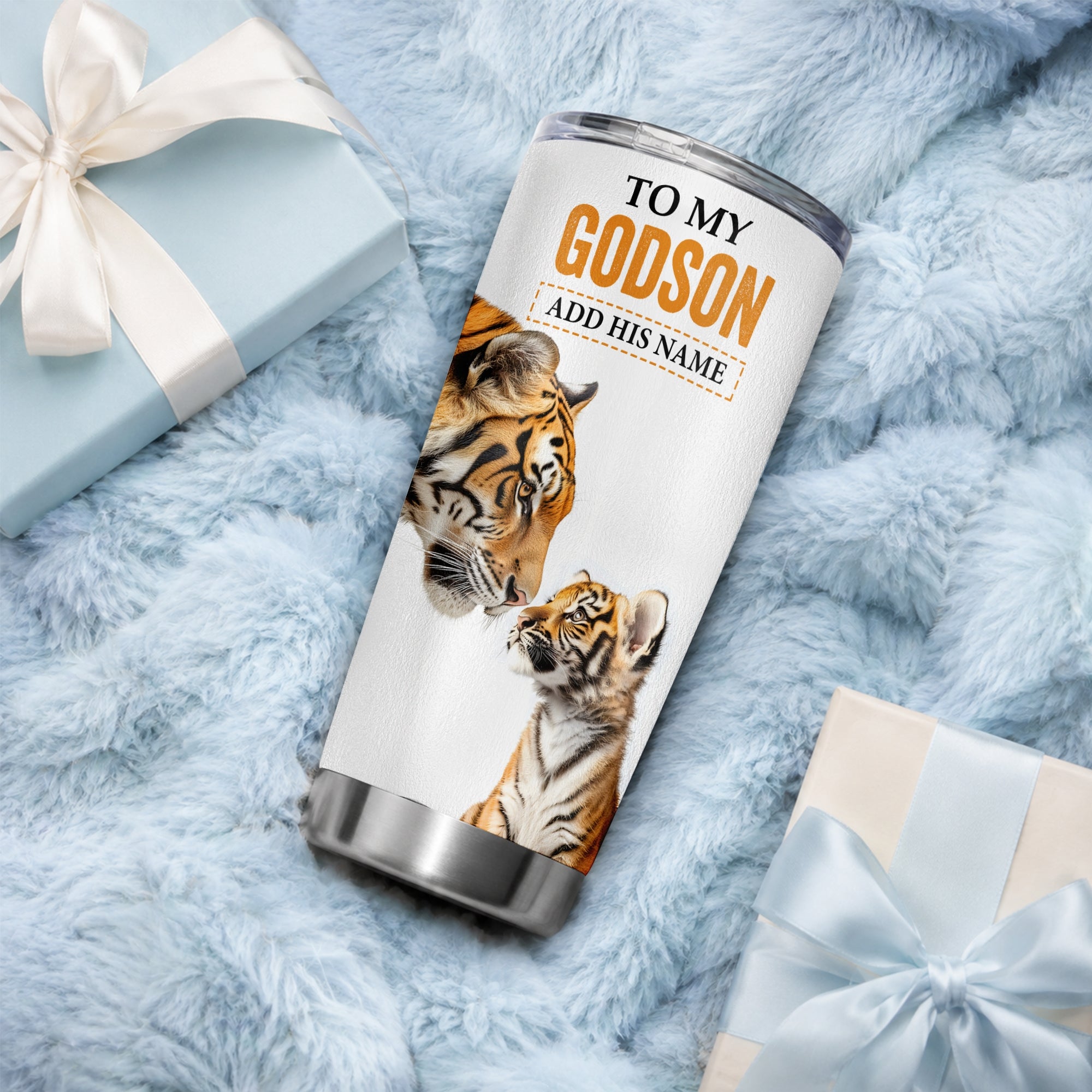 Personalized To My Godson Gifts Tumbler From Godmother Godfather Wherever Your Journey In Life Tiger Godson Birthday Gifts Graduation Custom Stainless Steel Travel Mug | teecentury