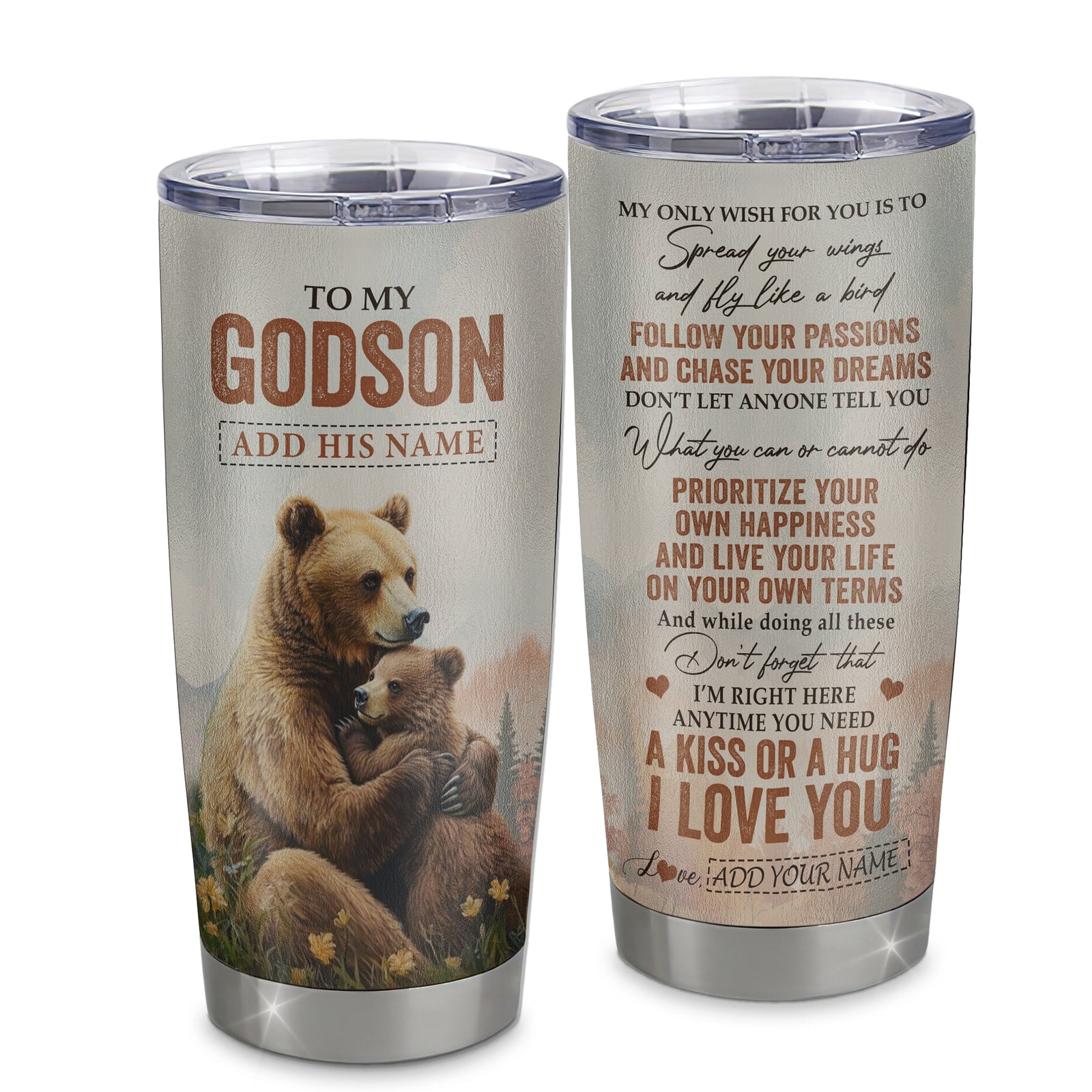 Personalized To My Godson Gifts Tumbler From Godmother Uncle Bear My Only Wish For You Godson Birthday Gifts Graduation Christmas Custom Stainless Steel Cup Travel Mug | teecentury