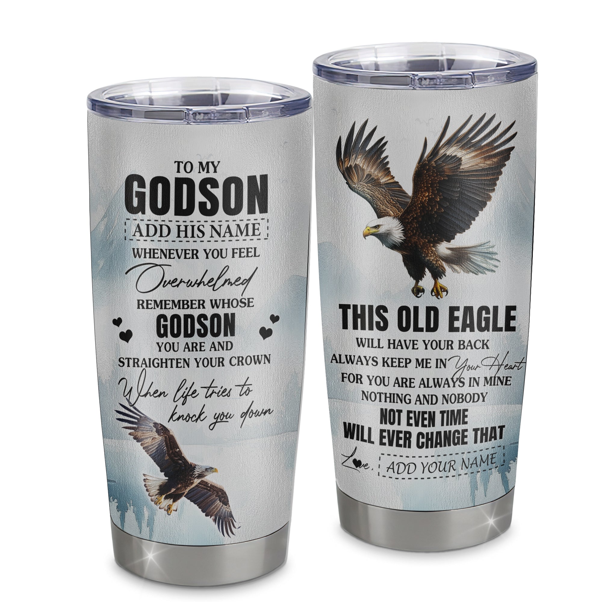 Personalized To My Godson Gifts Tumbler From Godmother Uncle Whenever Eagle Unique Birthday Gifts For Godson Graduation Christmas Stainless Steel Insulated Custom Mug | teecentury